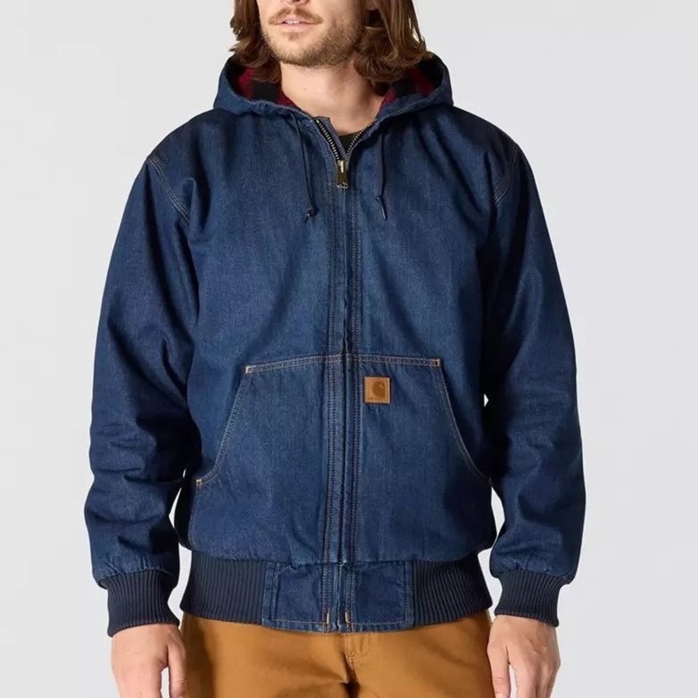 Carhartt Men's Denim Duck Active Full-Zip Hooded Jacket Blue NWT Size Large